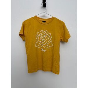 Vintage Obey Propaganda Womens XS Distressed Spell Out Rose Yellow T Shirt